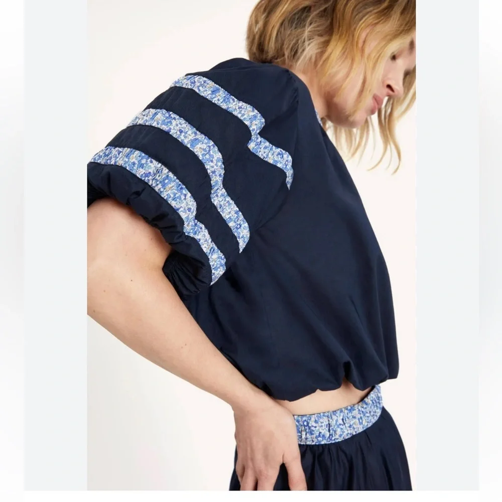 MERLETTE puff sleeves navy top Liberty cotton the great printfresh blockprints L